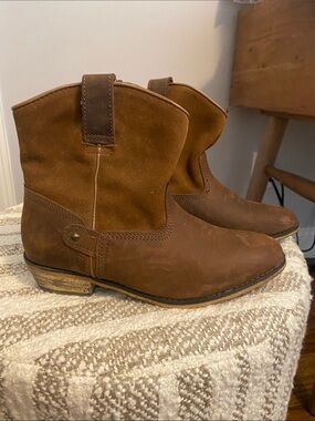 Women’s Brown Western Ankle Boots - Suede & Leather